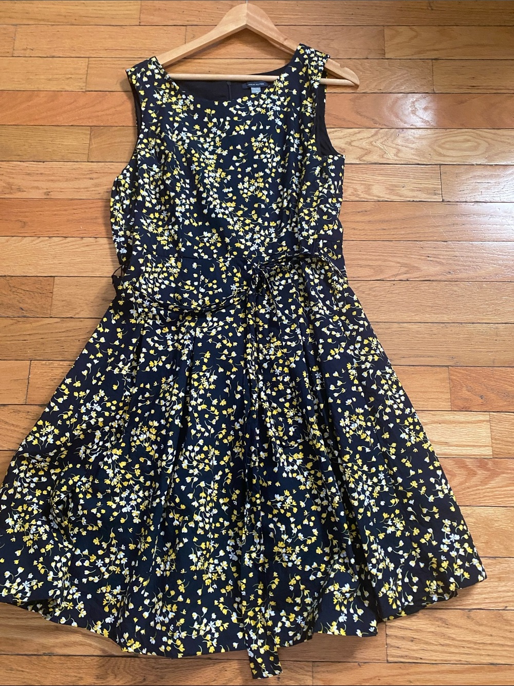 Tommy Hilfiger Navy Sleeveless Midi Dress with Yellow Floral Print